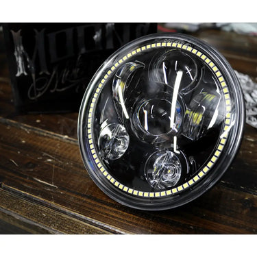 5.75 MOONSMC® Moonmaker 2 LED Headlight For Harley - BLACK WITH HALO - Lighting Components